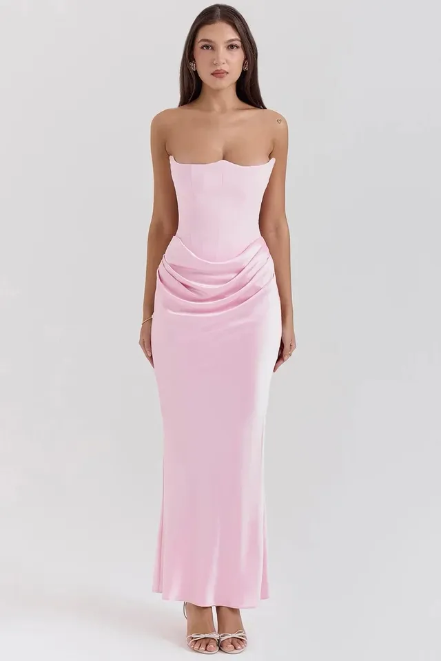 Norielle dlouhé bustier šaty růžové drapované