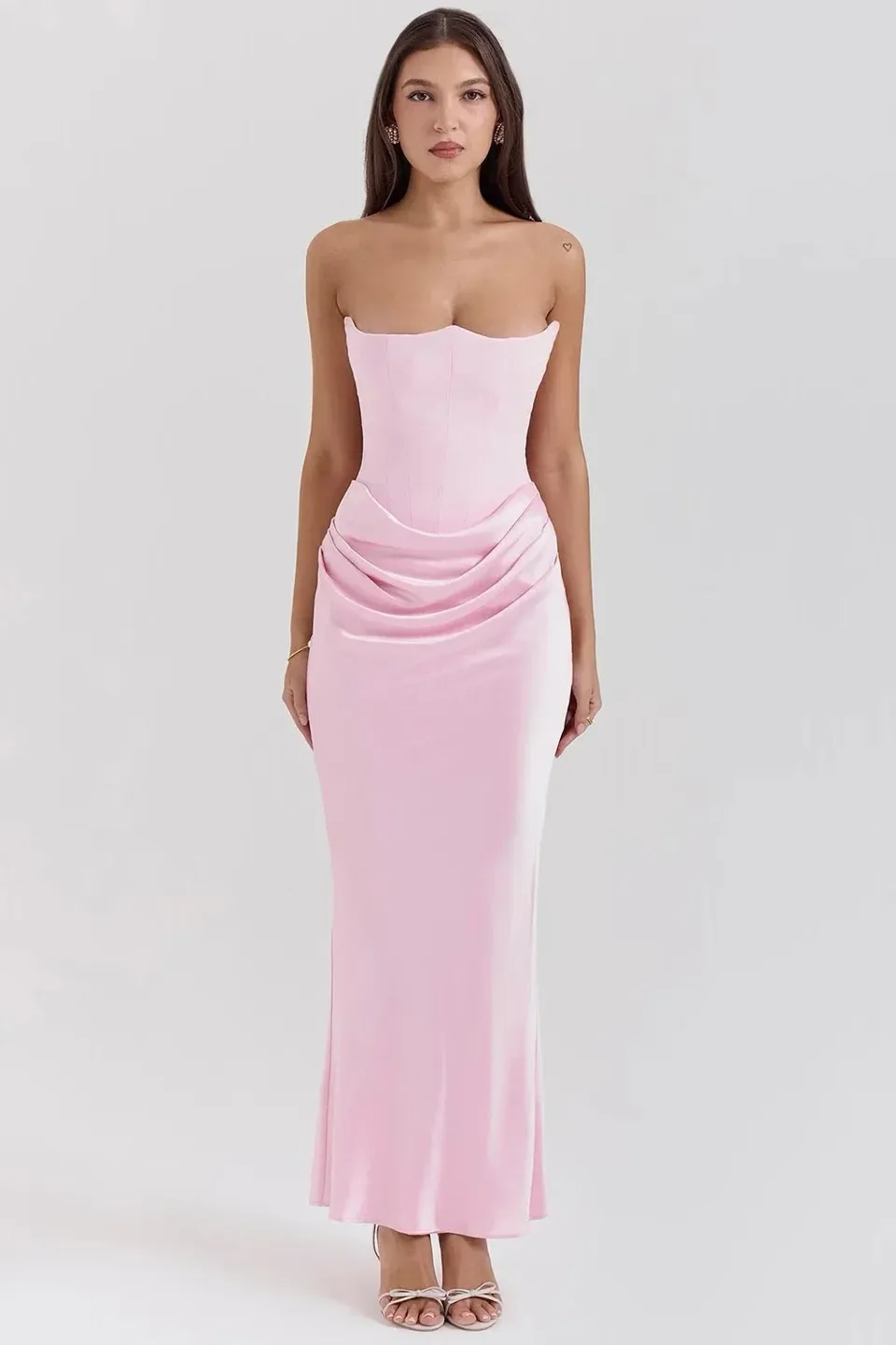 Norielle dlouhé bustier šaty růžové drapované