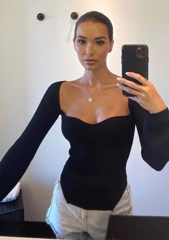 Norielle korzetový top černý s hranatým výstřihem