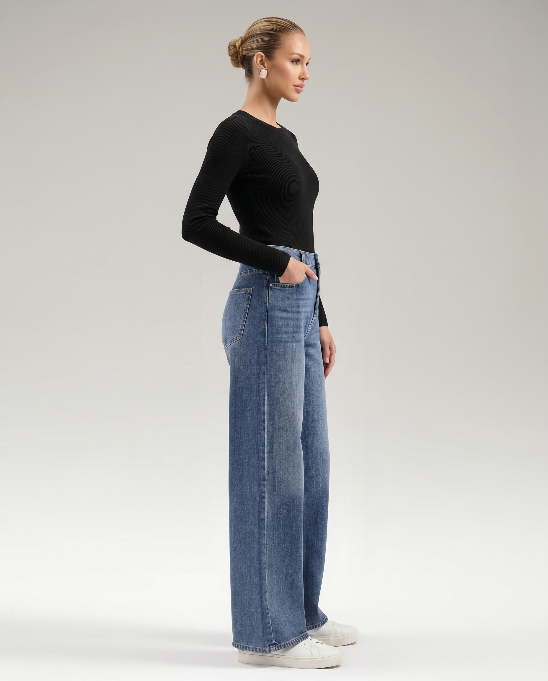 Norielle wide leg džíny s vysokým pasem světle modré