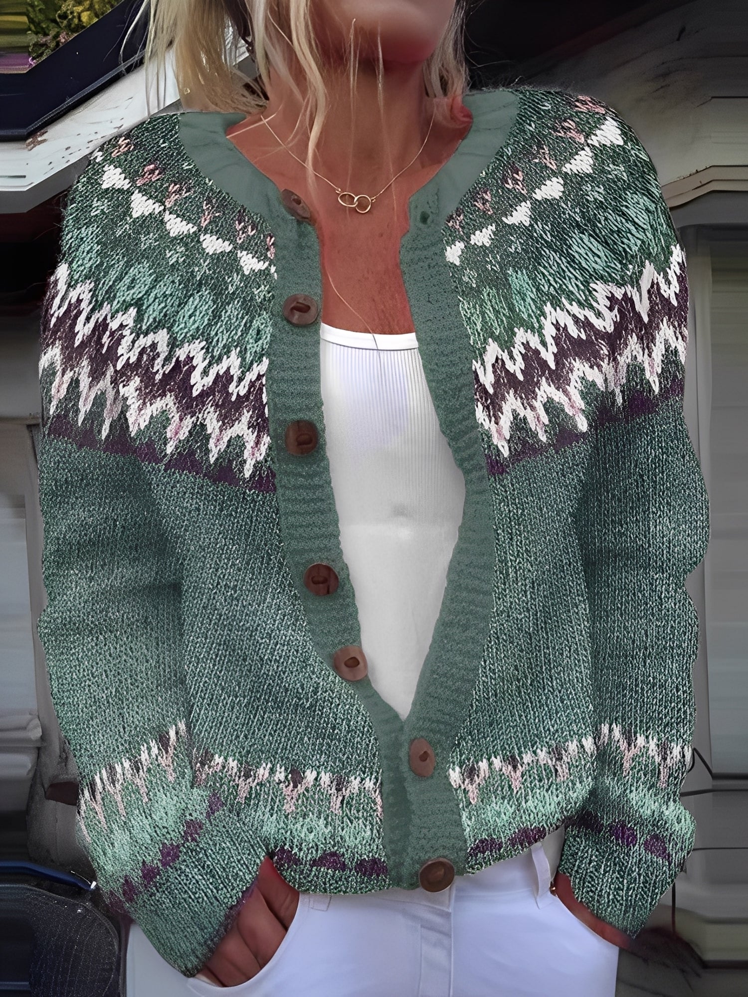 Norielle cardigan norský vzor béžový M na knoflíky