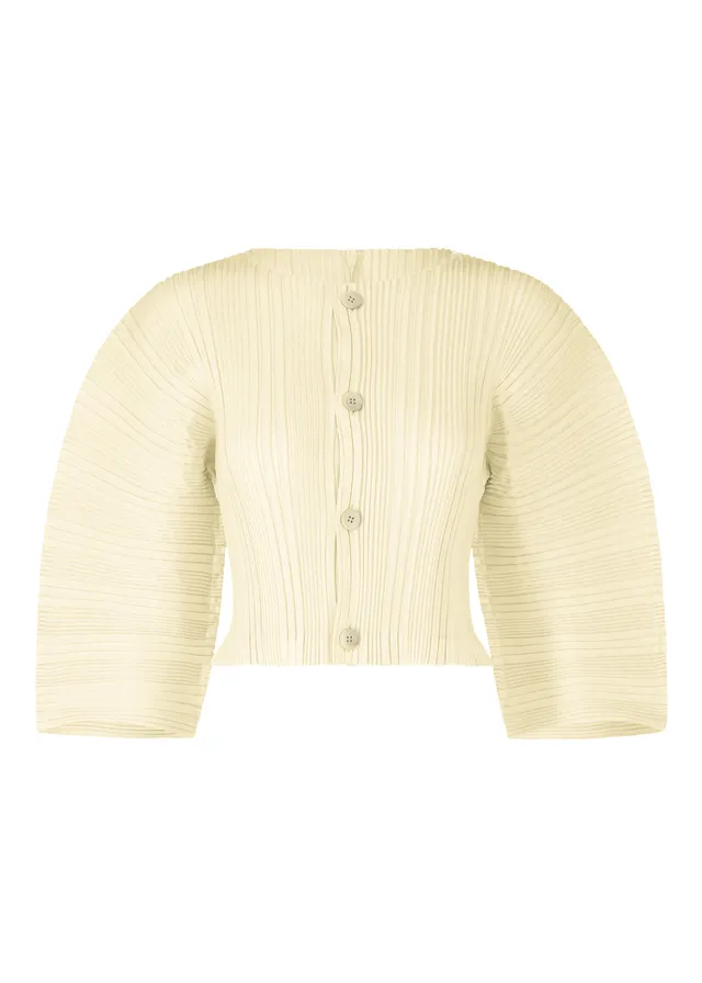 Issey Miyake Linen Like Rib Pleats kardigan ivory plisovaný