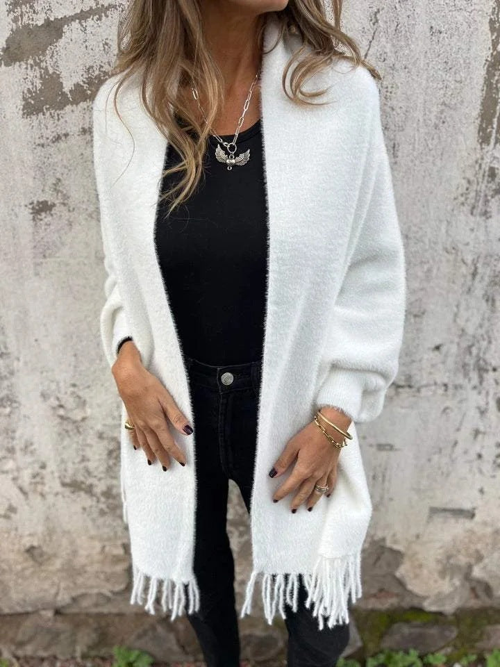 Norielle dlouhý cardigan šedý s třásněmi