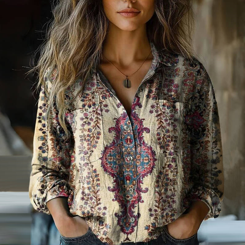 Norielle halenka boho paisley výstřih do V hnědá