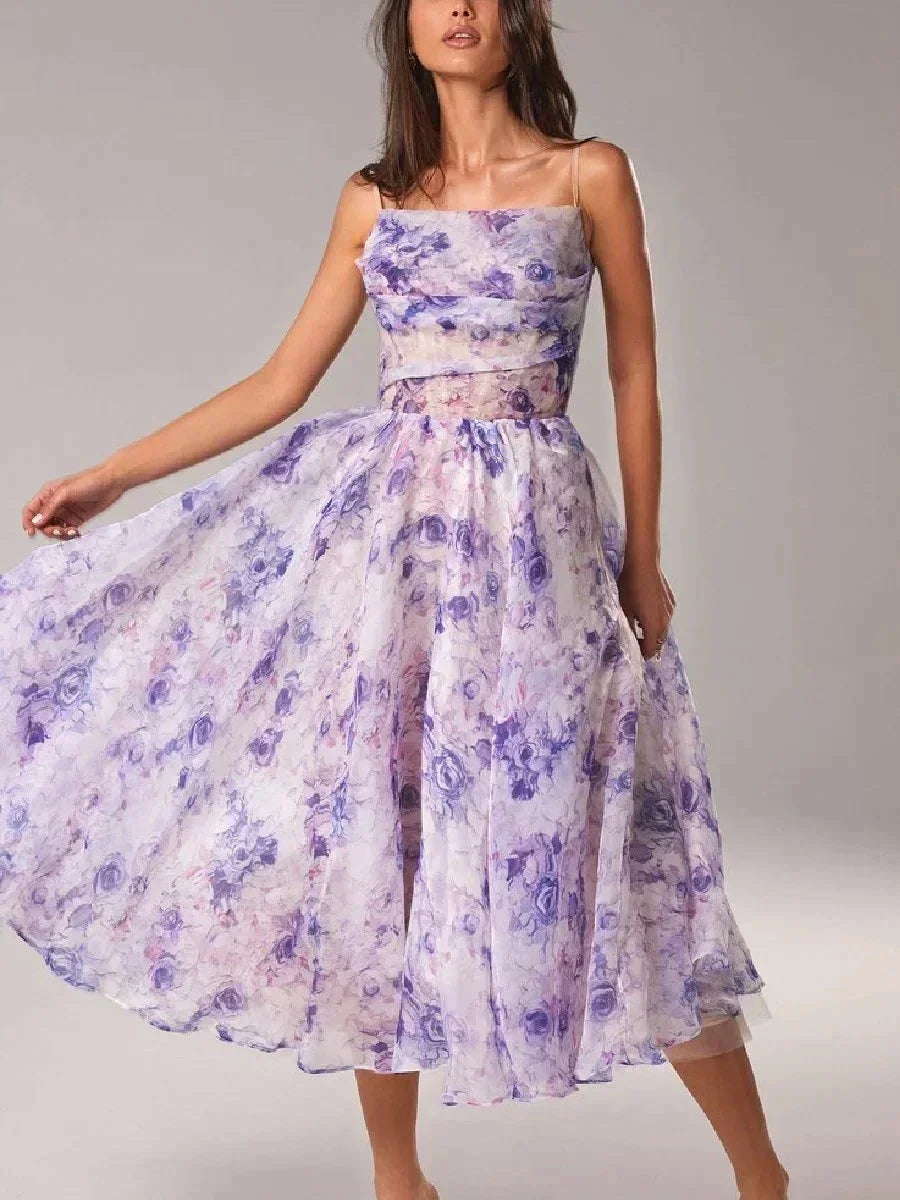 Norielle Midi Bustier Fleurie šaty midi fialová květované