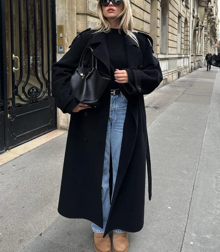 Norielle Inka oversize zimní kabát černý dlouhý