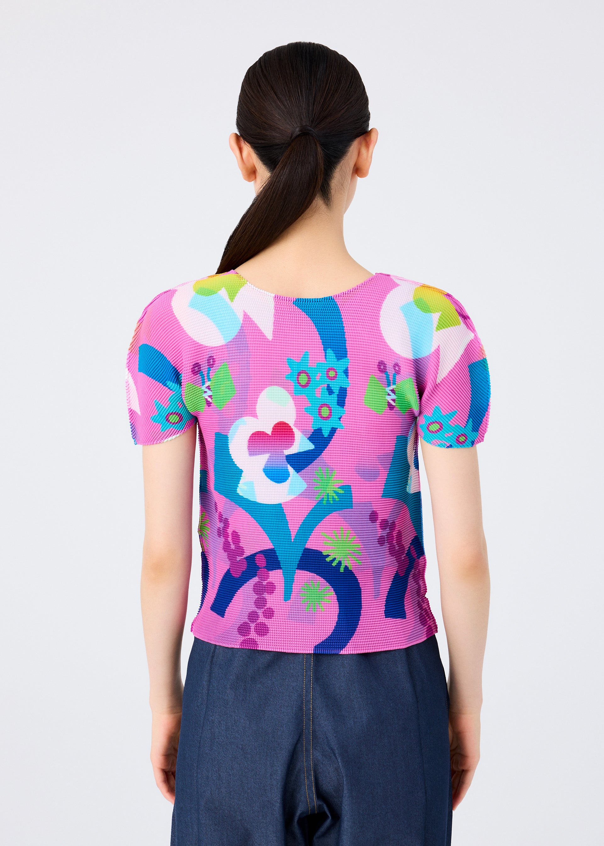 me Issey Miyake Flower Dome top růžový stretch plisé