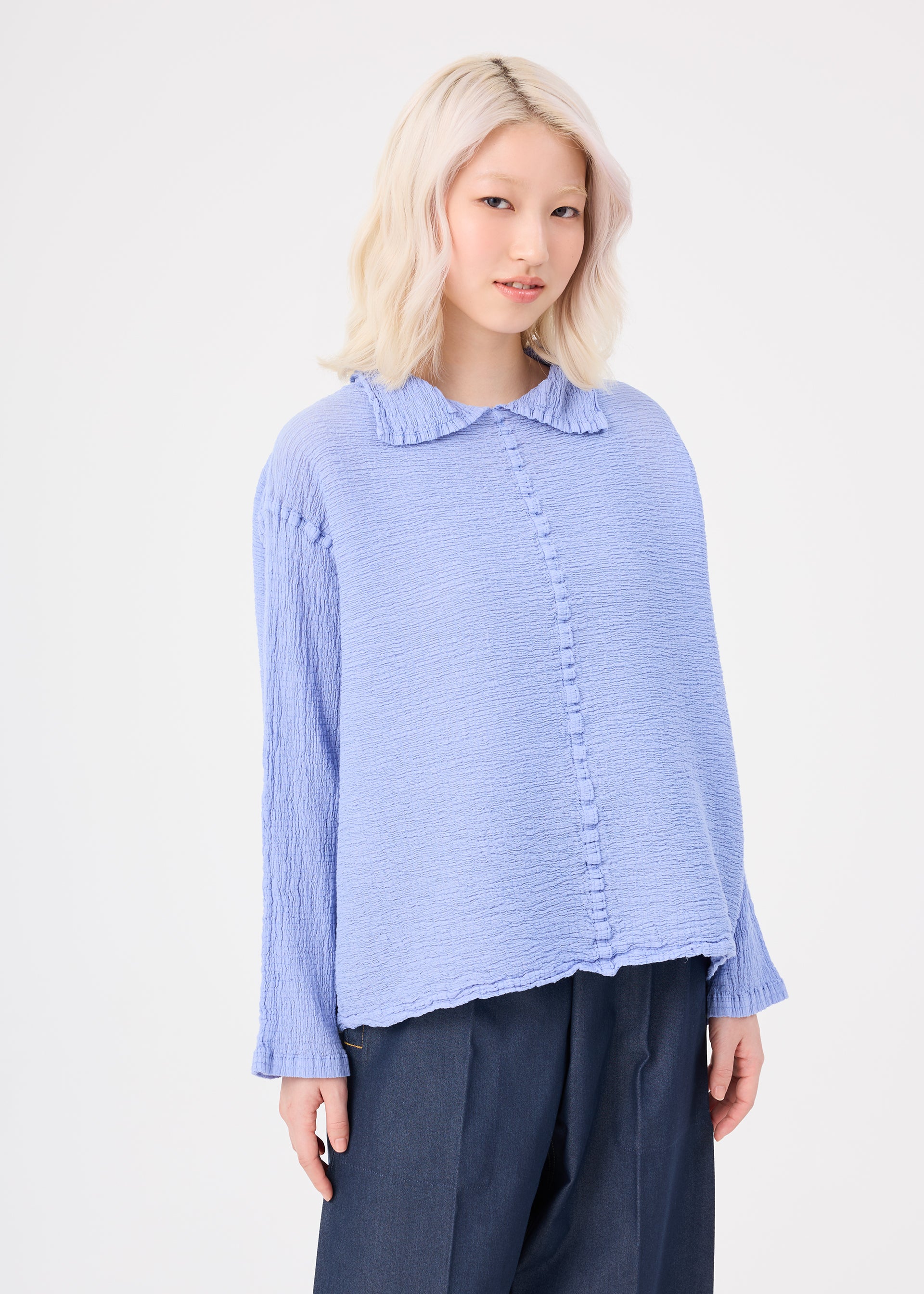 me Issey Miyake Polycotton Crepe top taupe dlouhý rukáv