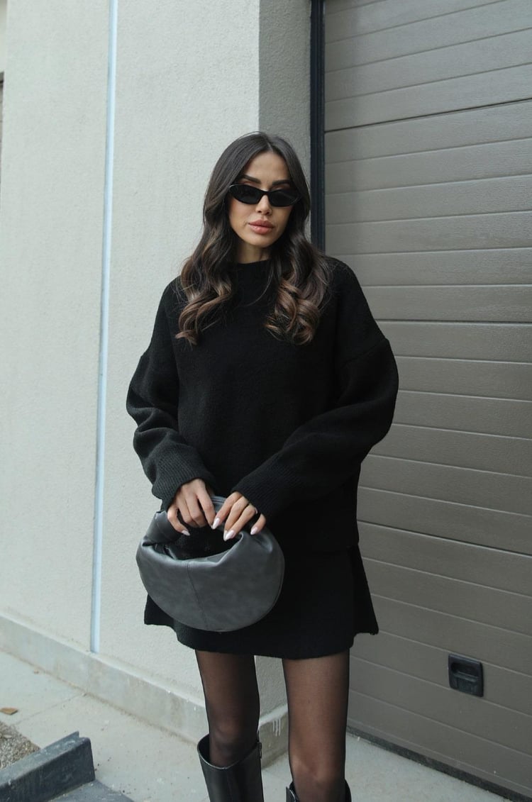 Norielle oversize pletená souprava šedá svetr sukně
