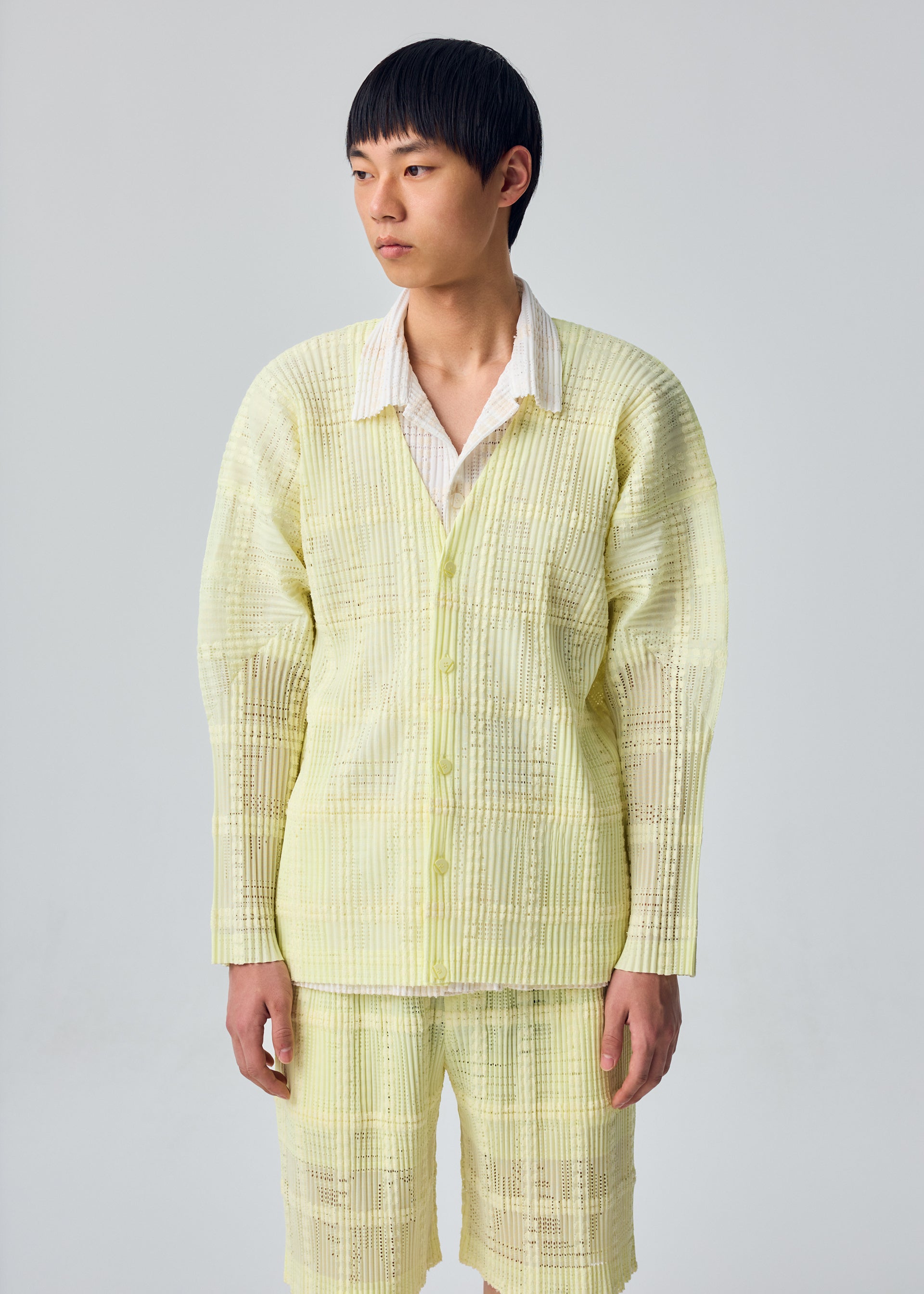 Homme Plissé Issey Miyake Lace Grid kardigan bílý krajkový