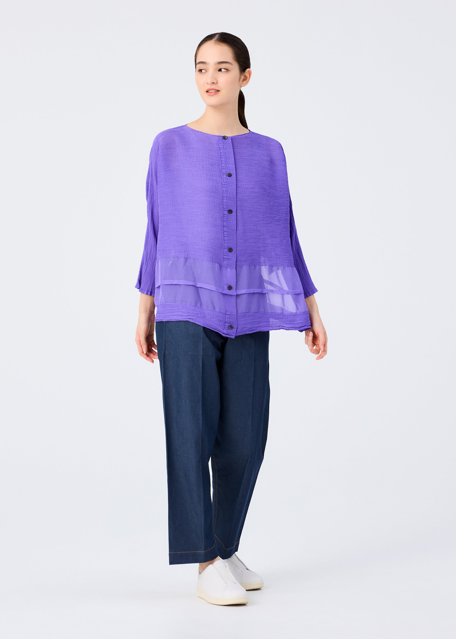 Issey Miyake Sheer See-Through Crepe kardigan černý