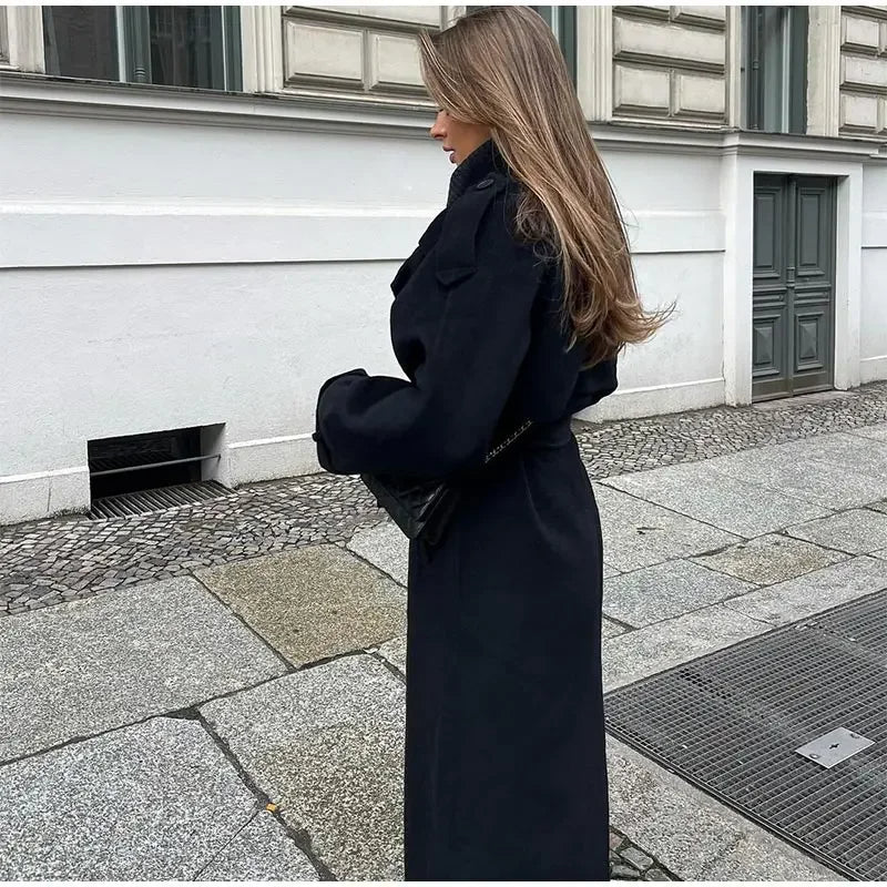 Norielle Inka oversize zimní kabát černý dlouhý