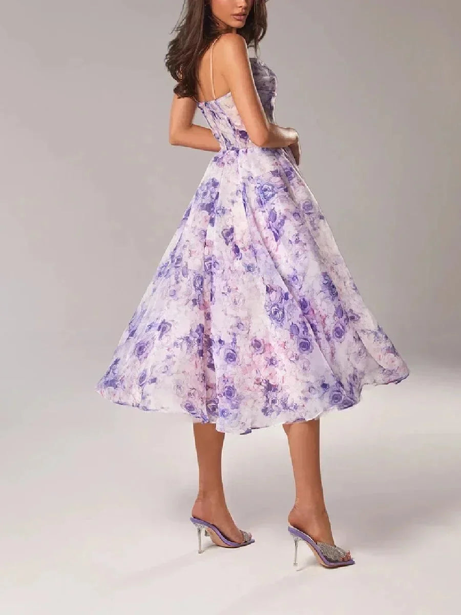 Norielle Midi Bustier Fleurie šaty midi fialová květované