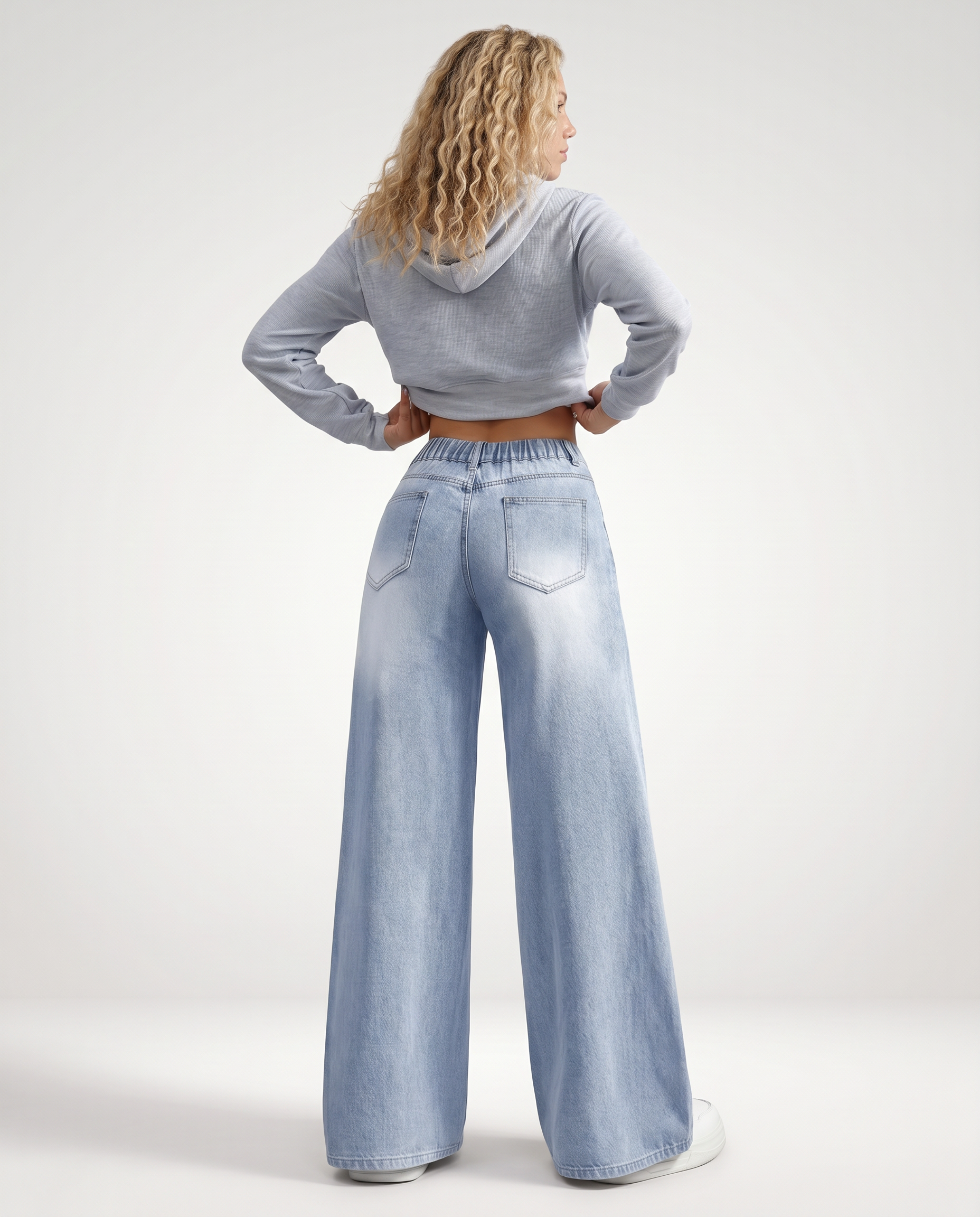 Norielle široké džíny palazzo světle modré denim