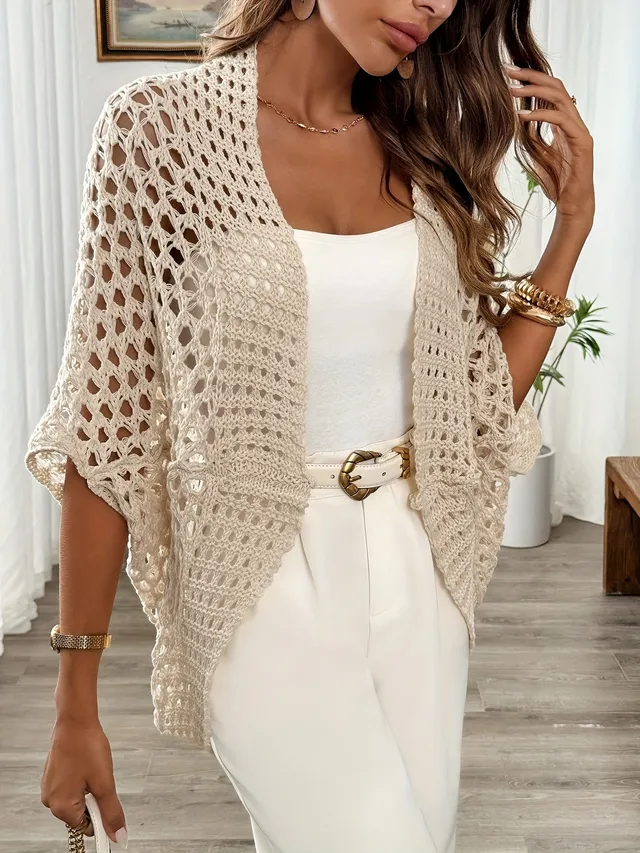 Norielle háčkovaný otevřený cardigan béžový