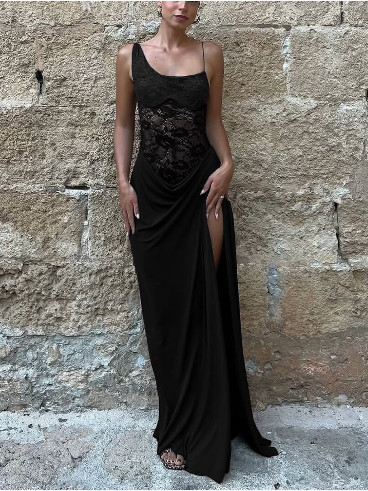 Norielle Bardot krajkové šaty dlouhé bordó M