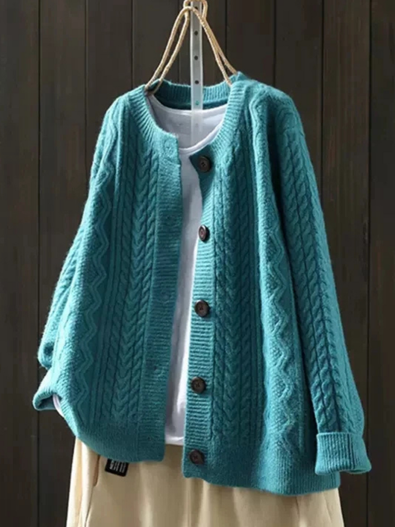 Norielle Camel pletený kardigan béžová copánkový vzor S–3XL