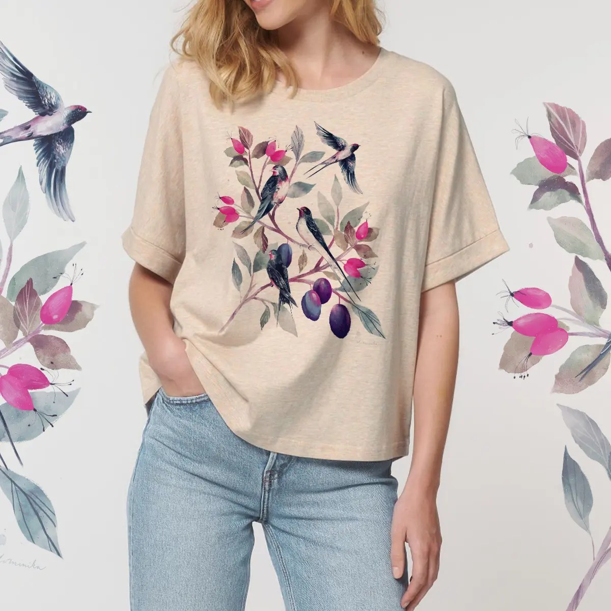Magifešn KIMONO Vlaštovky tričko biobavlna oversize