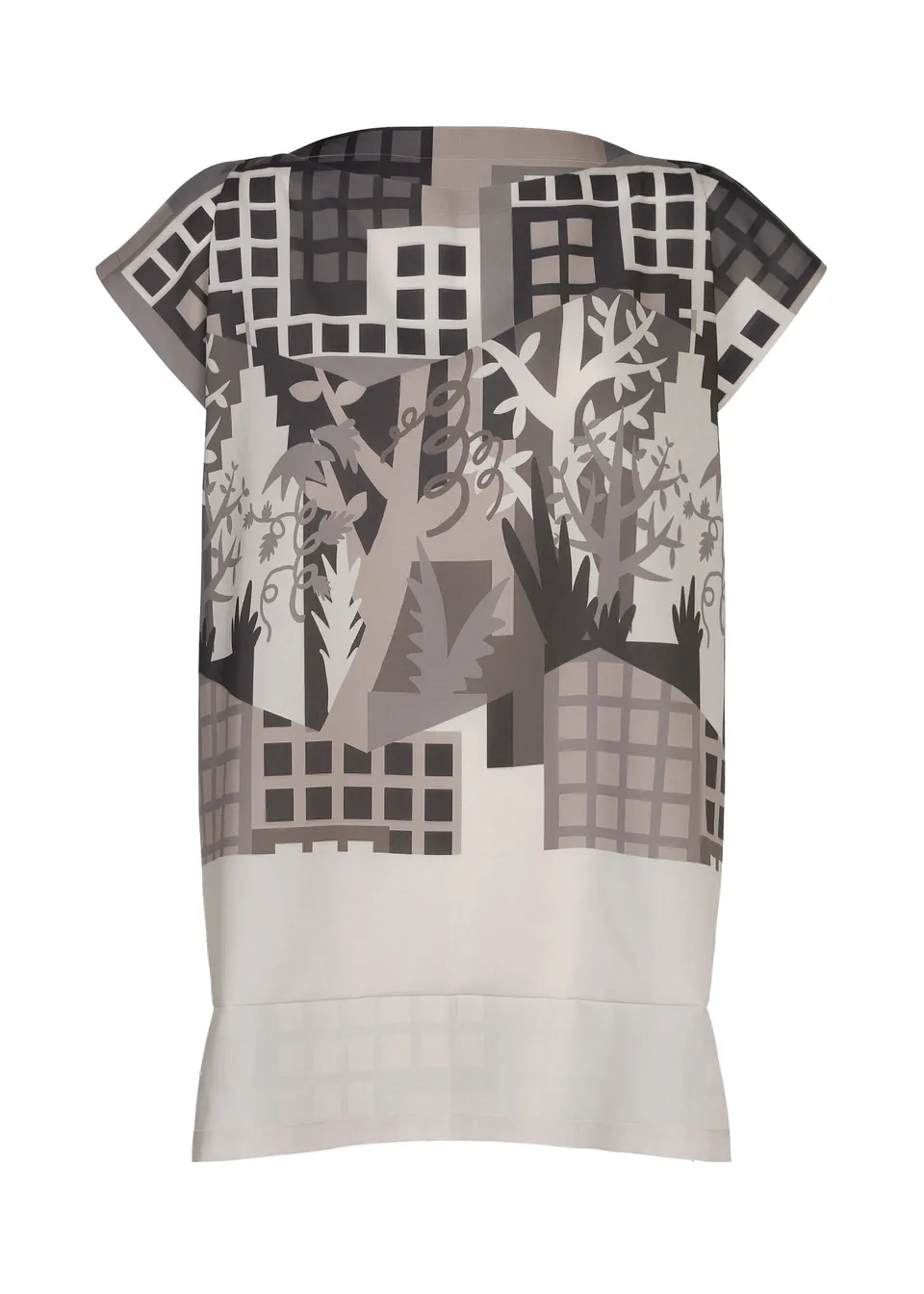 Issey Miyake Me Building Print top šedá s potiskem lehký