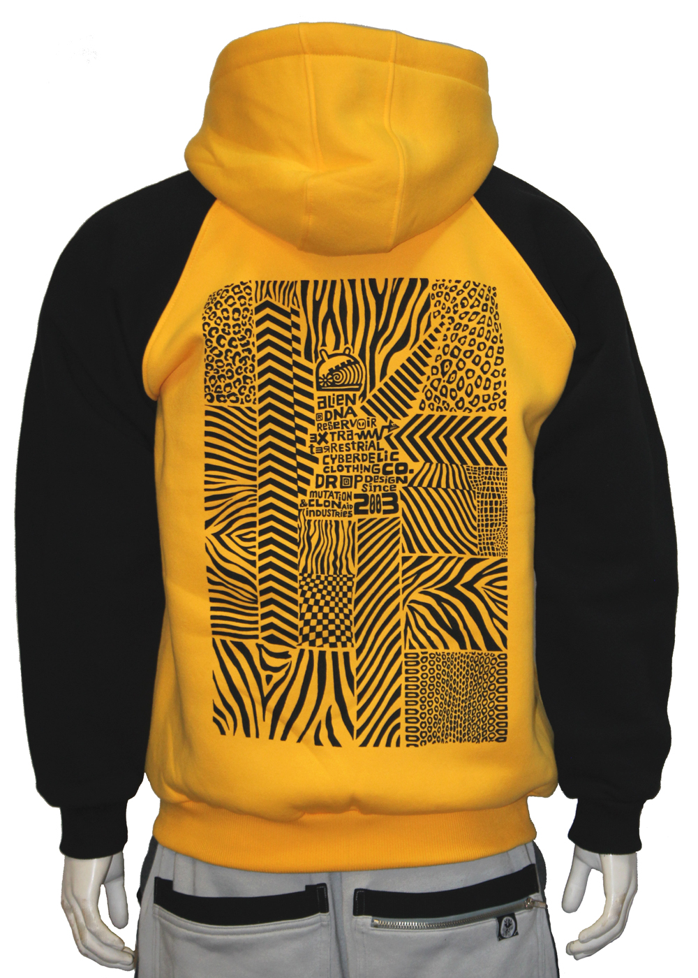 Alien DNA Black Pattern pánská mikina na zip žlutočerná