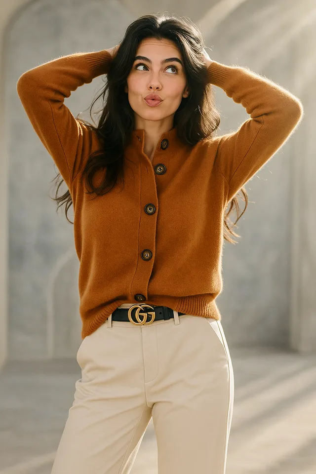 Norielle dámský cardigan s výstřihem camel