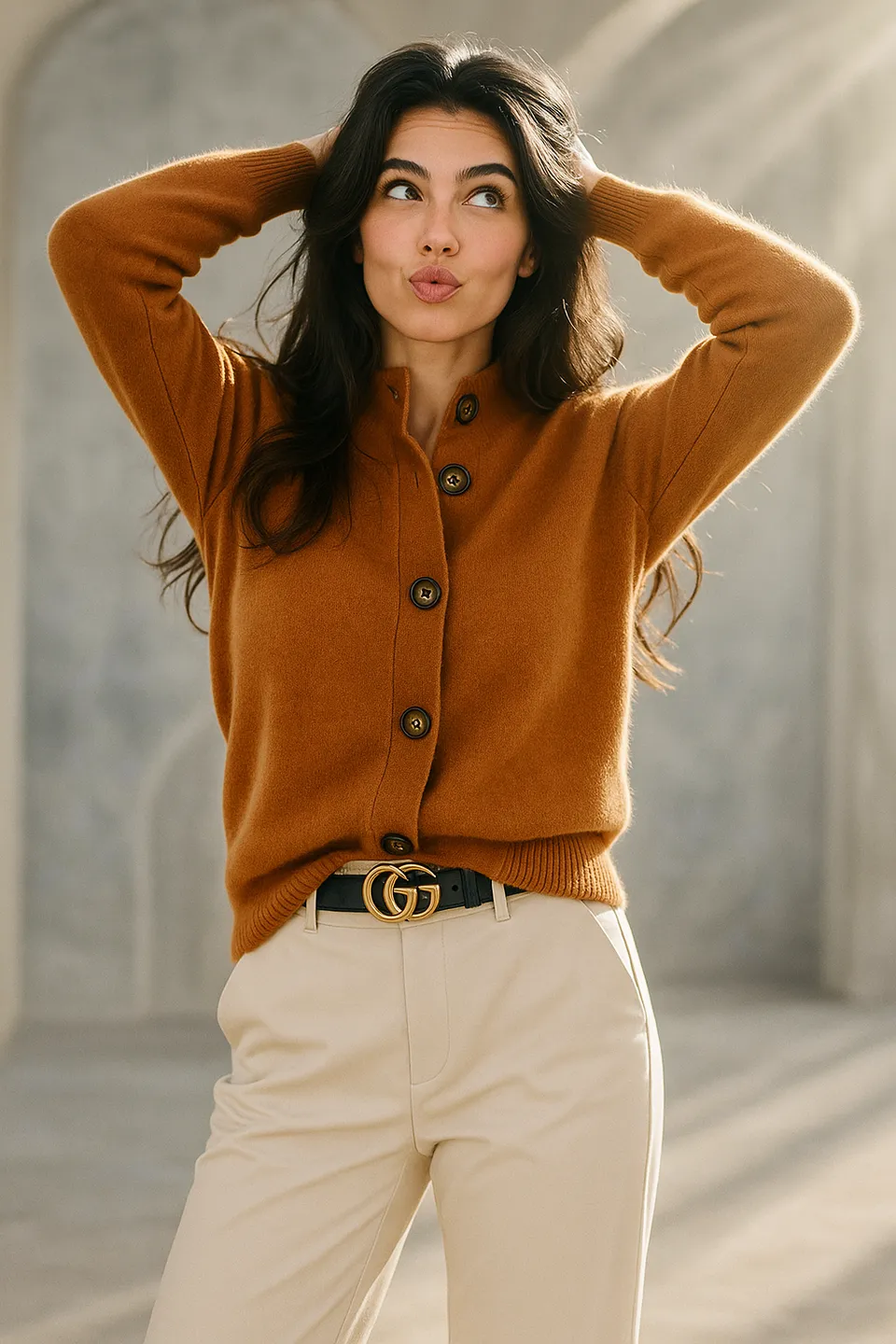 Norielle dámský cardigan s výstřihem camel