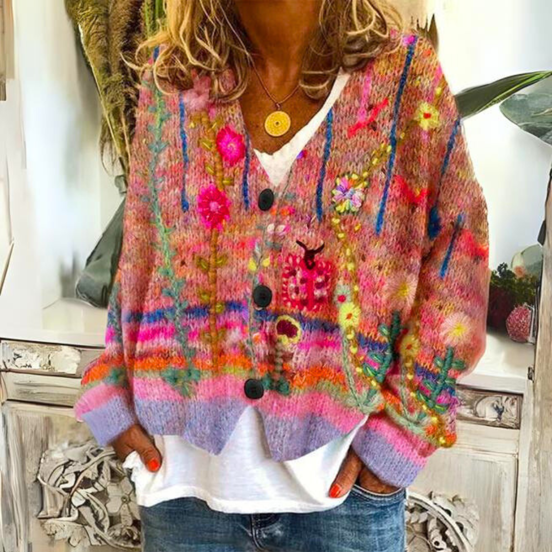 Norielle barevný boho cardigan modrý na knoflíky