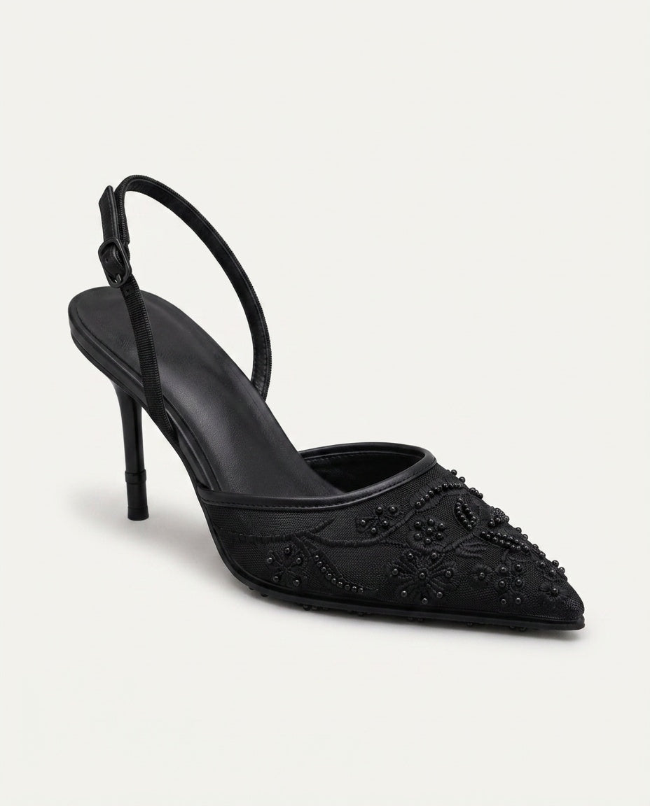 Norielle krajkové slingback lodičky kitten podpatek bílé