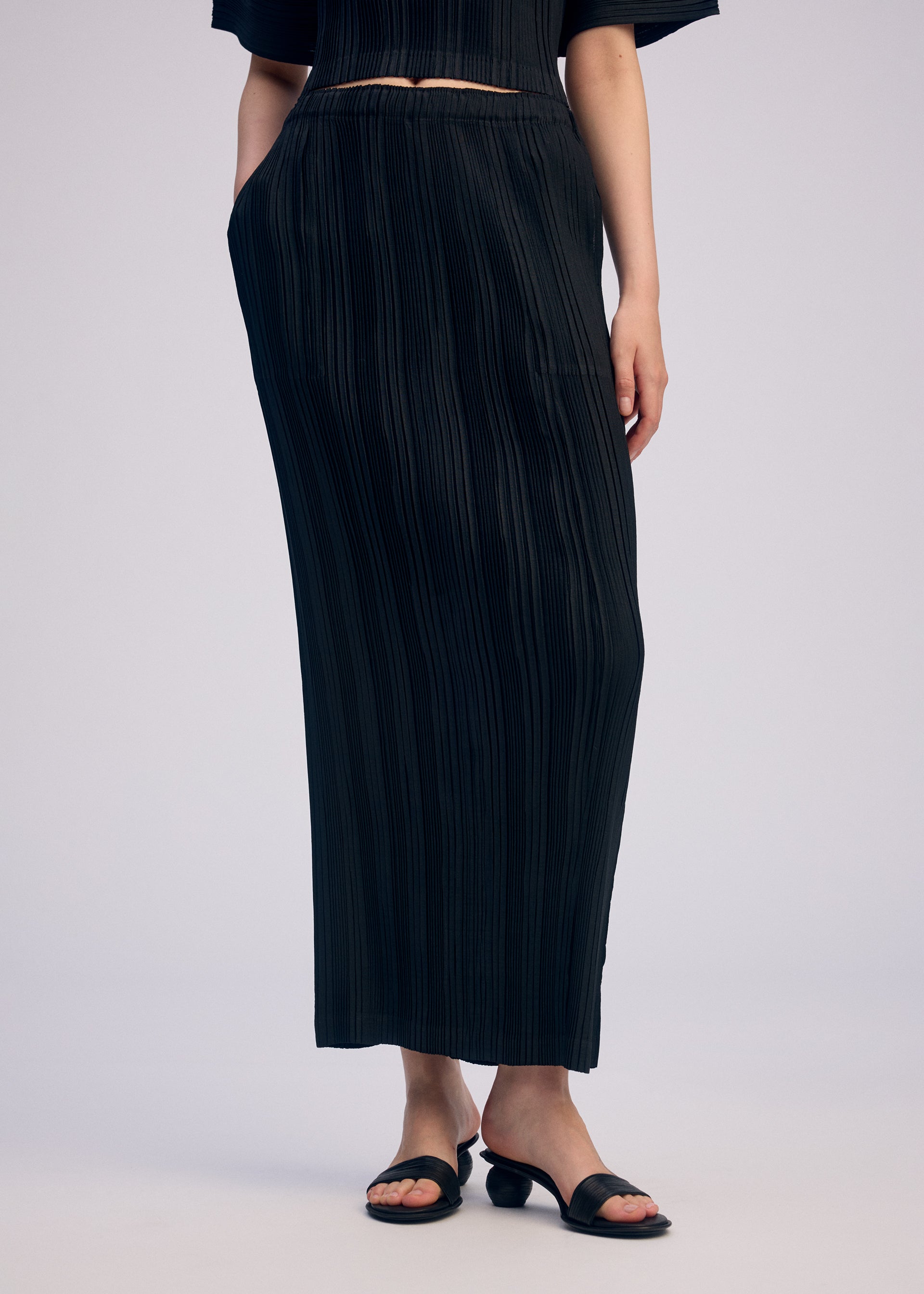 Issey Miyake Linen Rib Pleats sukně černá dlouhá