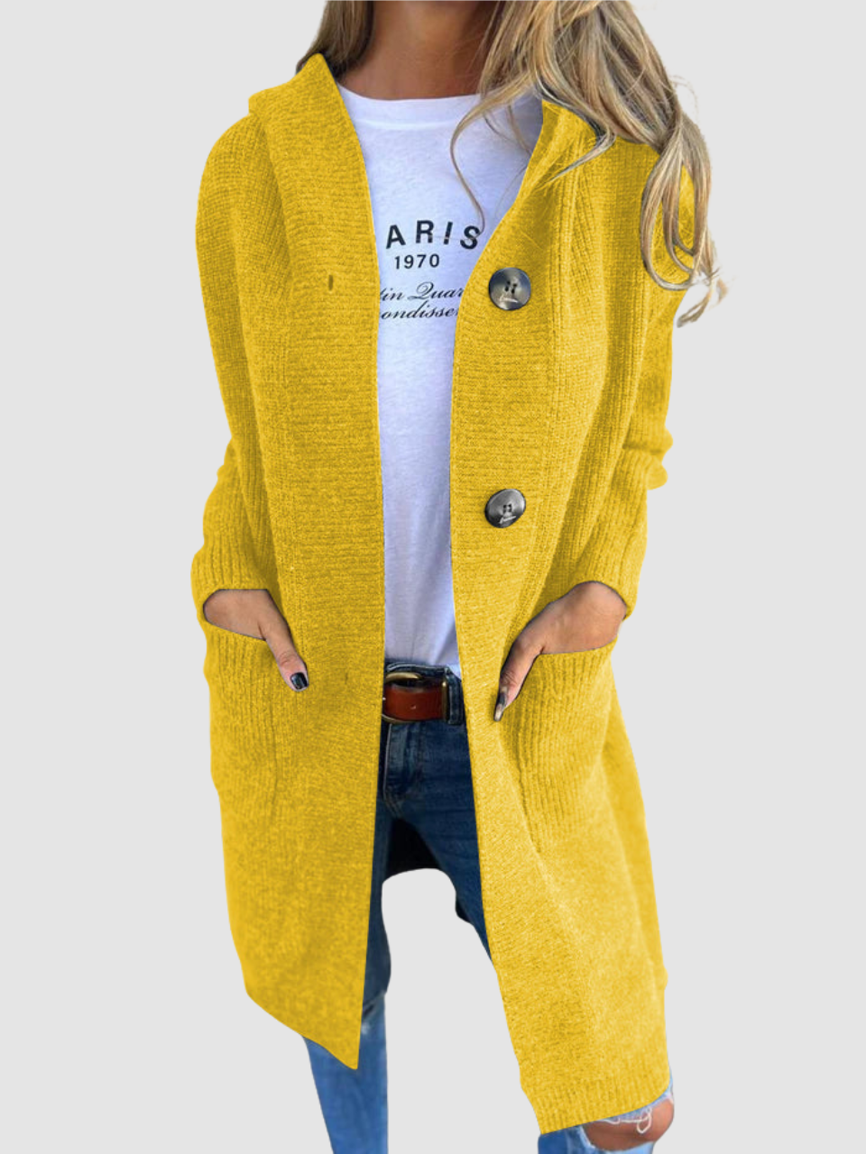 Norielle Signature dámský dlouhý kardigan camel s kapucí