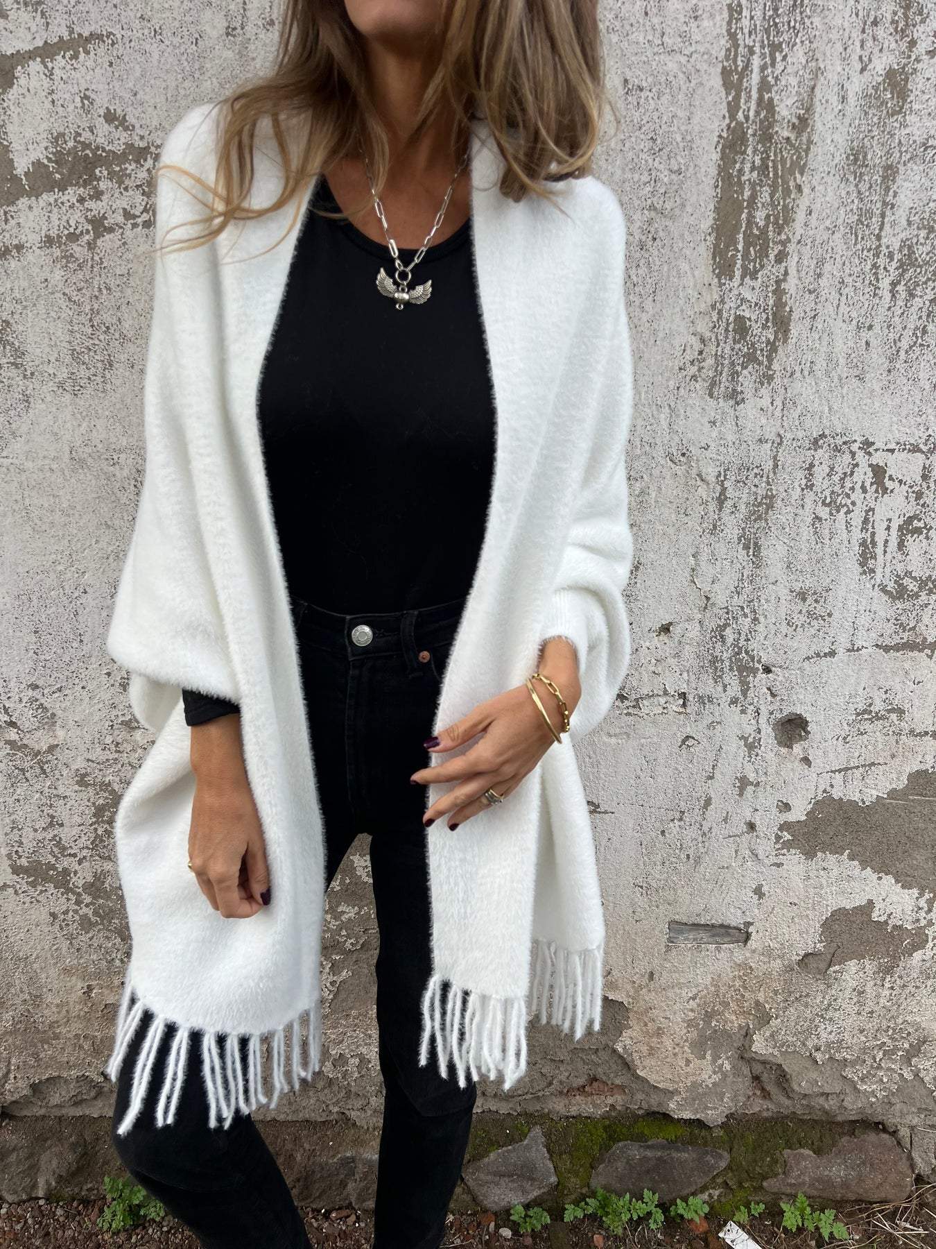 Norielle dlouhý cardigan šedý s třásněmi