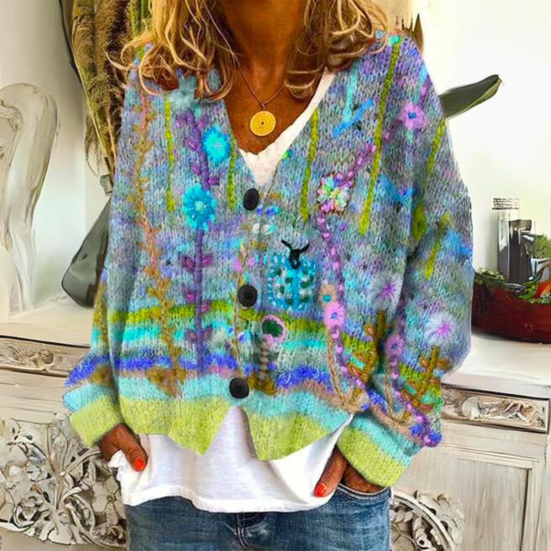 Norielle barevný boho cardigan modrý na knoflíky