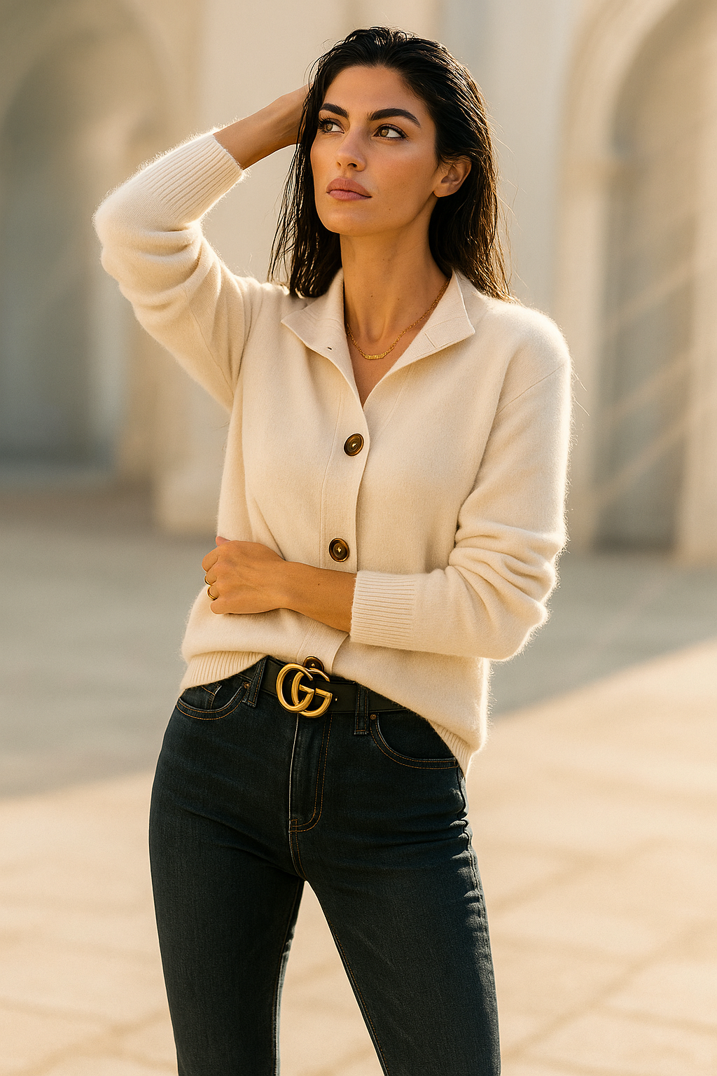 Norielle dámský cardigan s výstřihem camel