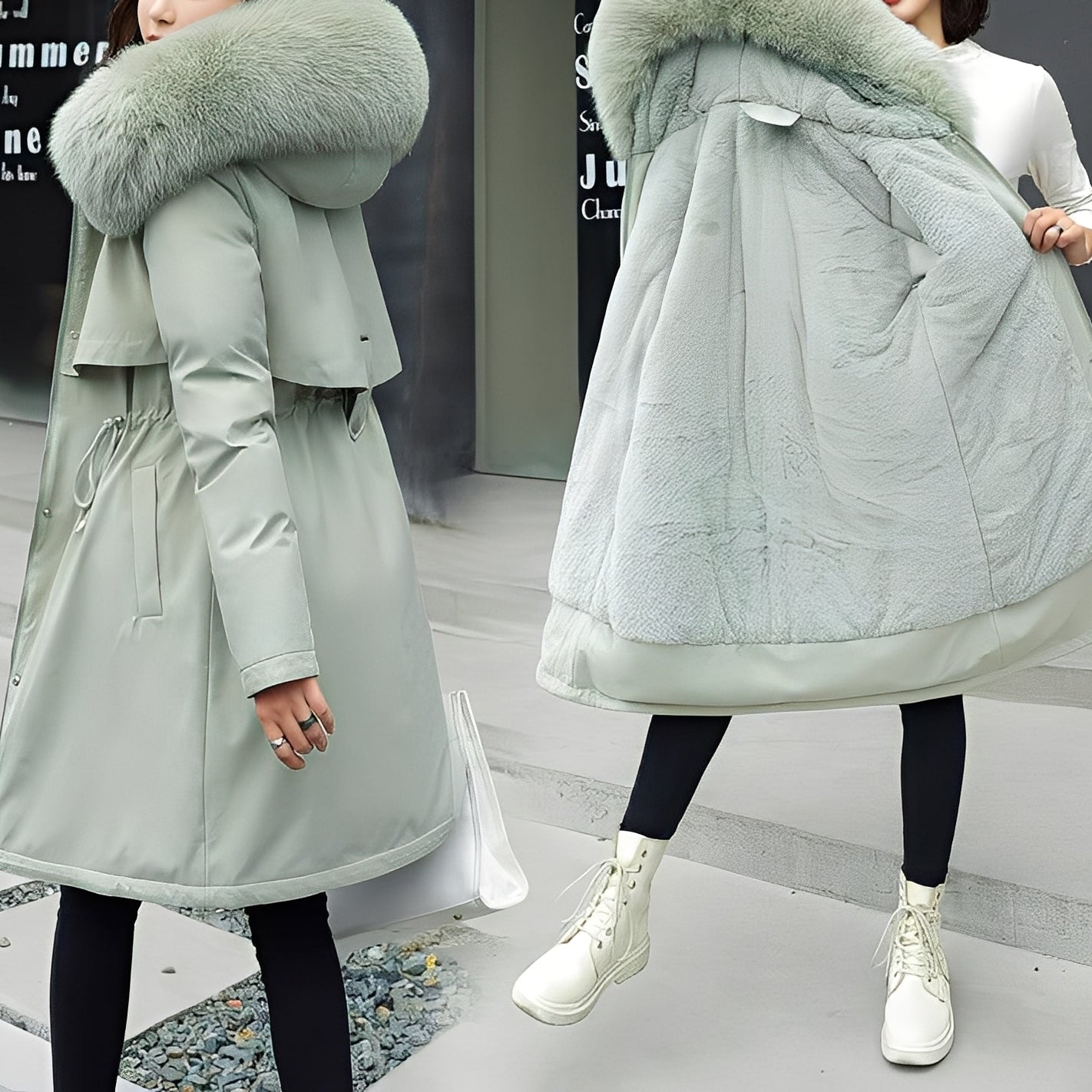 Norielle zimní kabát oversize s kapucí khaki