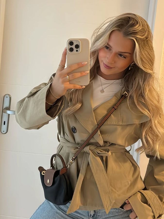 Norielle krátký trenčkot s páskem khaki