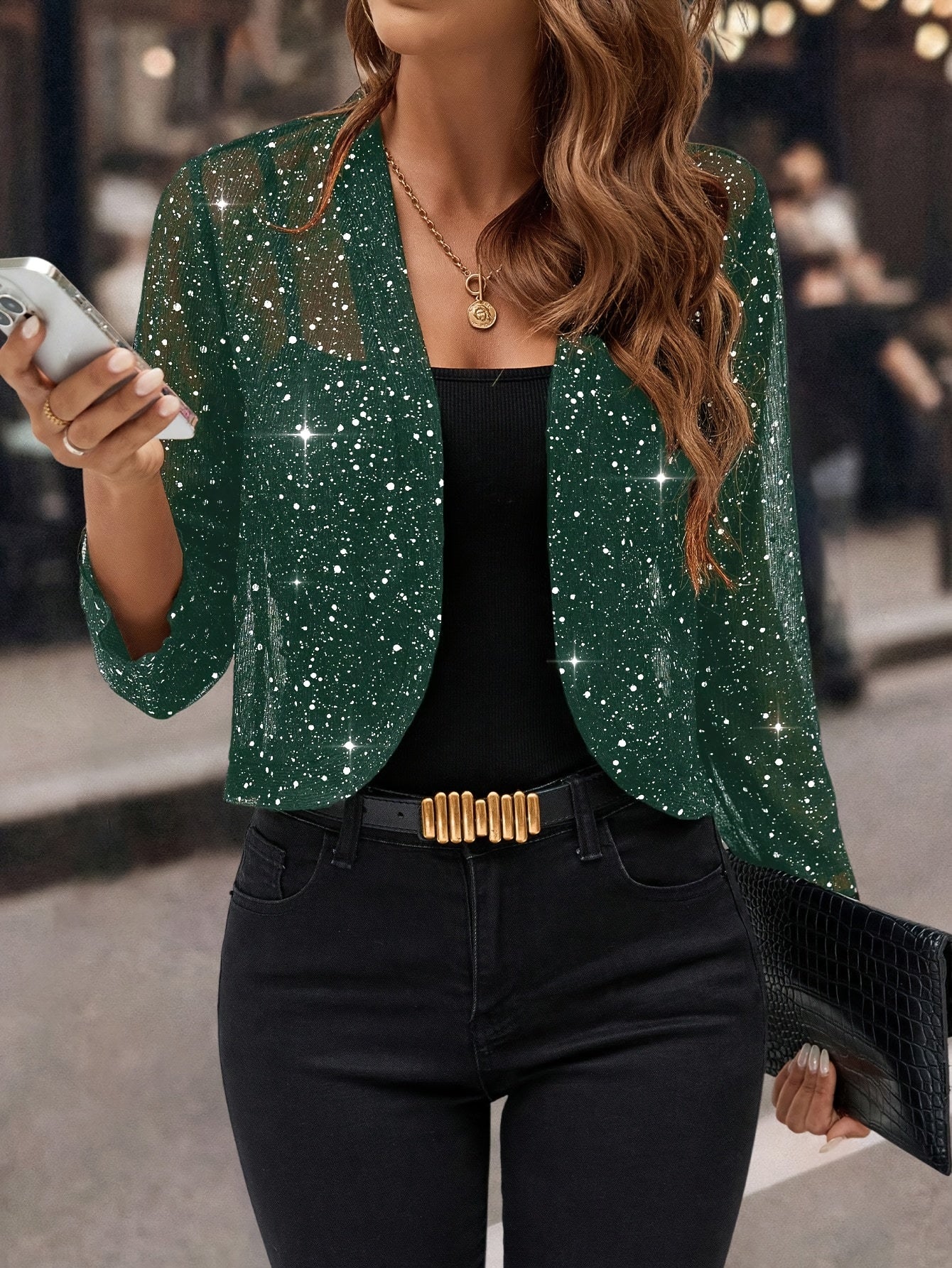Norielle krátký cardigan s flitry růžový
