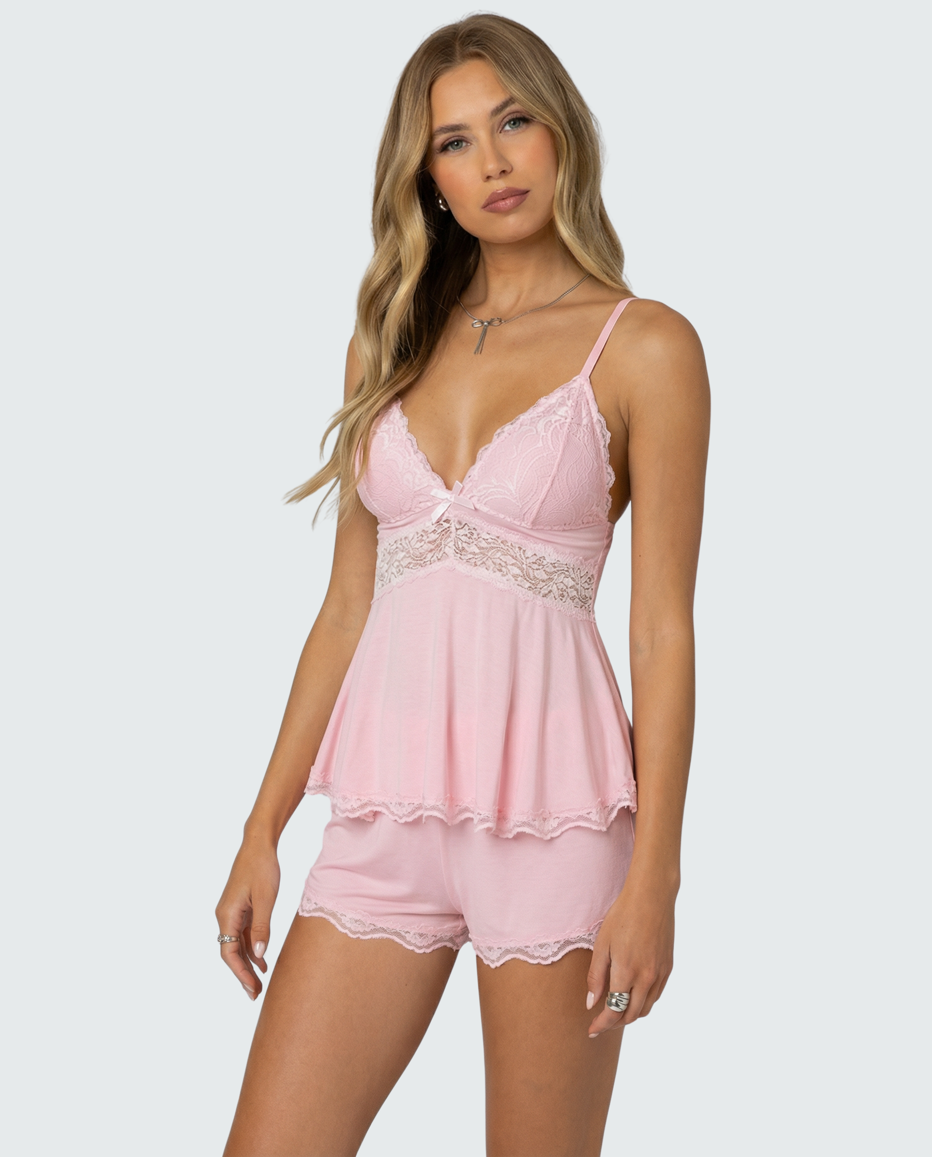 Norielle krajkový set top a kraťasy růžový