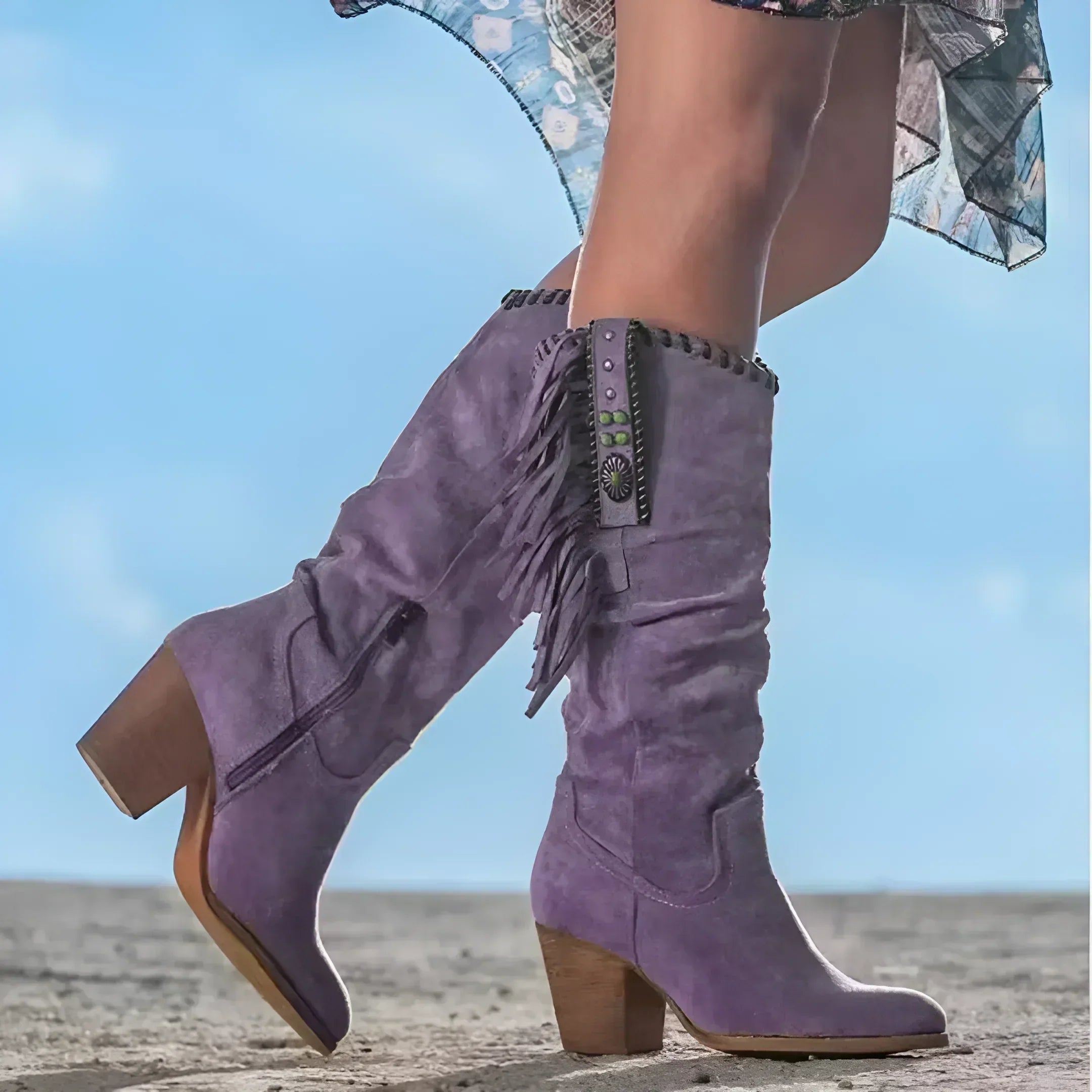 Norielle western kozačky s třásněmi hnědá