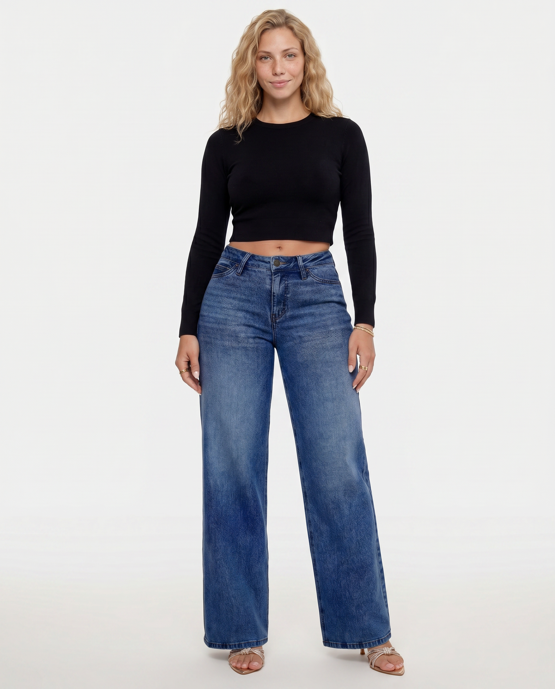 Norielle džíny wide leg tmavě modré M vysoký pas