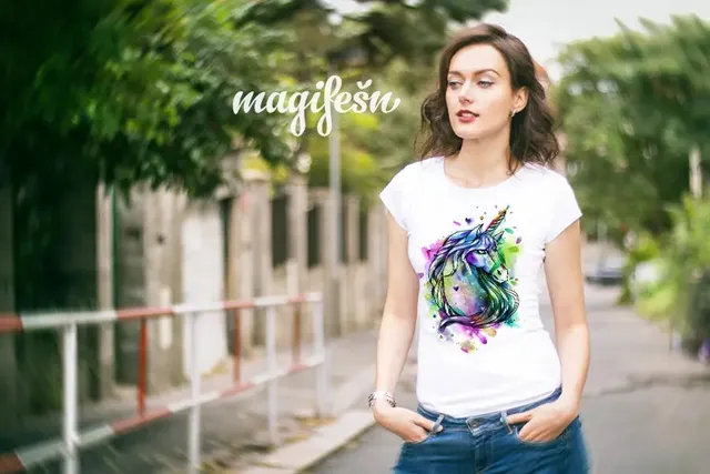 Magifešn XX Duhový jednorožec tričko biobavlna