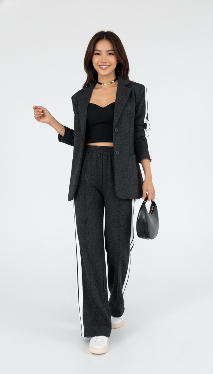 Norielle dlouhý kostým sako kalhoty šedý elegantní