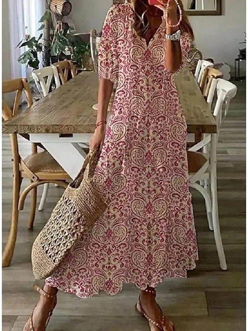 Norielle dlouhé květované šaty béžové boho knoflíky