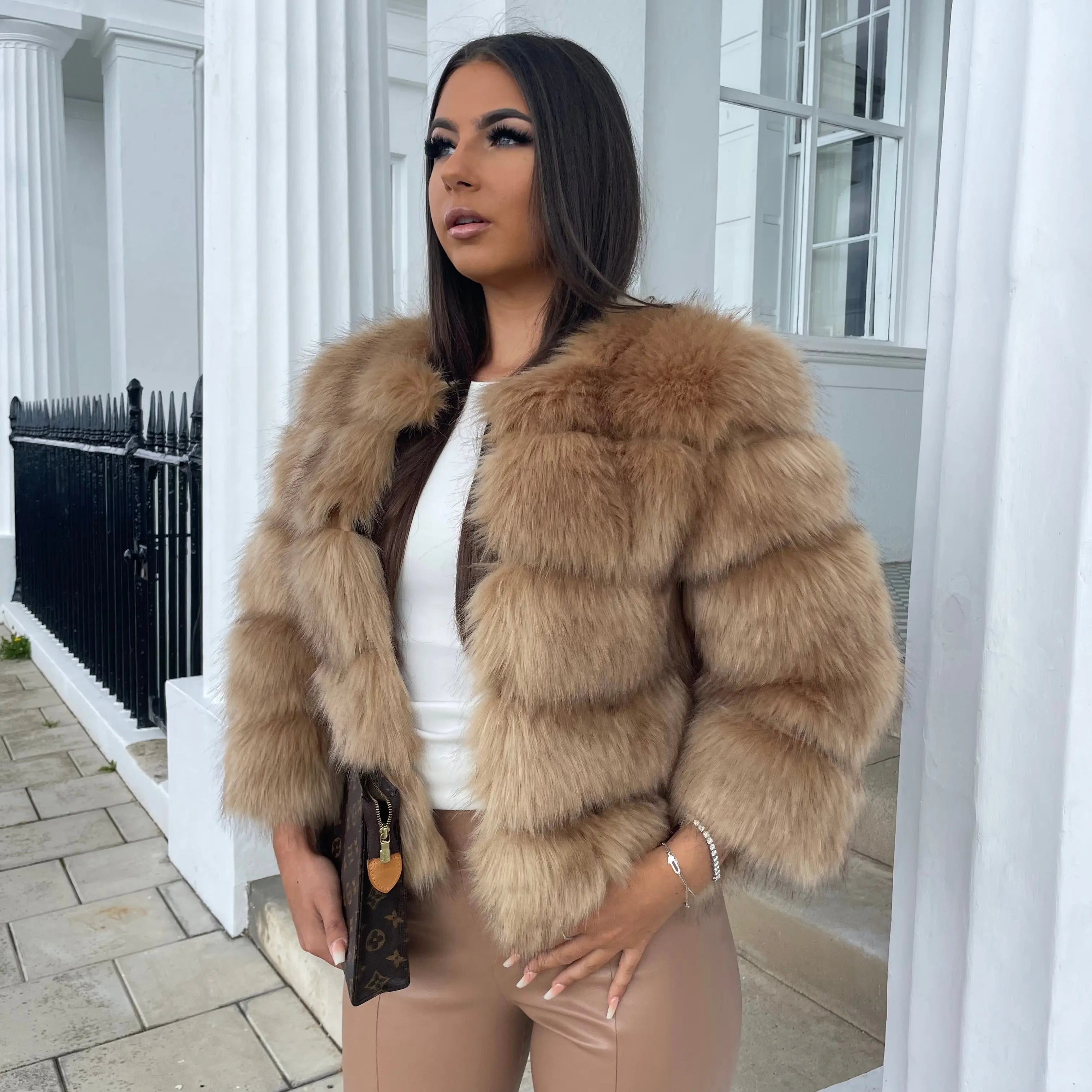 Norielle Lacy kabát z umělé kožešiny hnědý S teplý