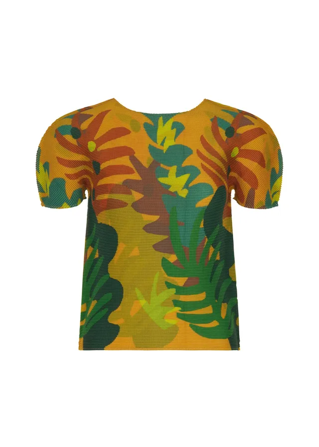 Issey Miyake Jungle top oranžový plisovaný s krátkým rukávem
