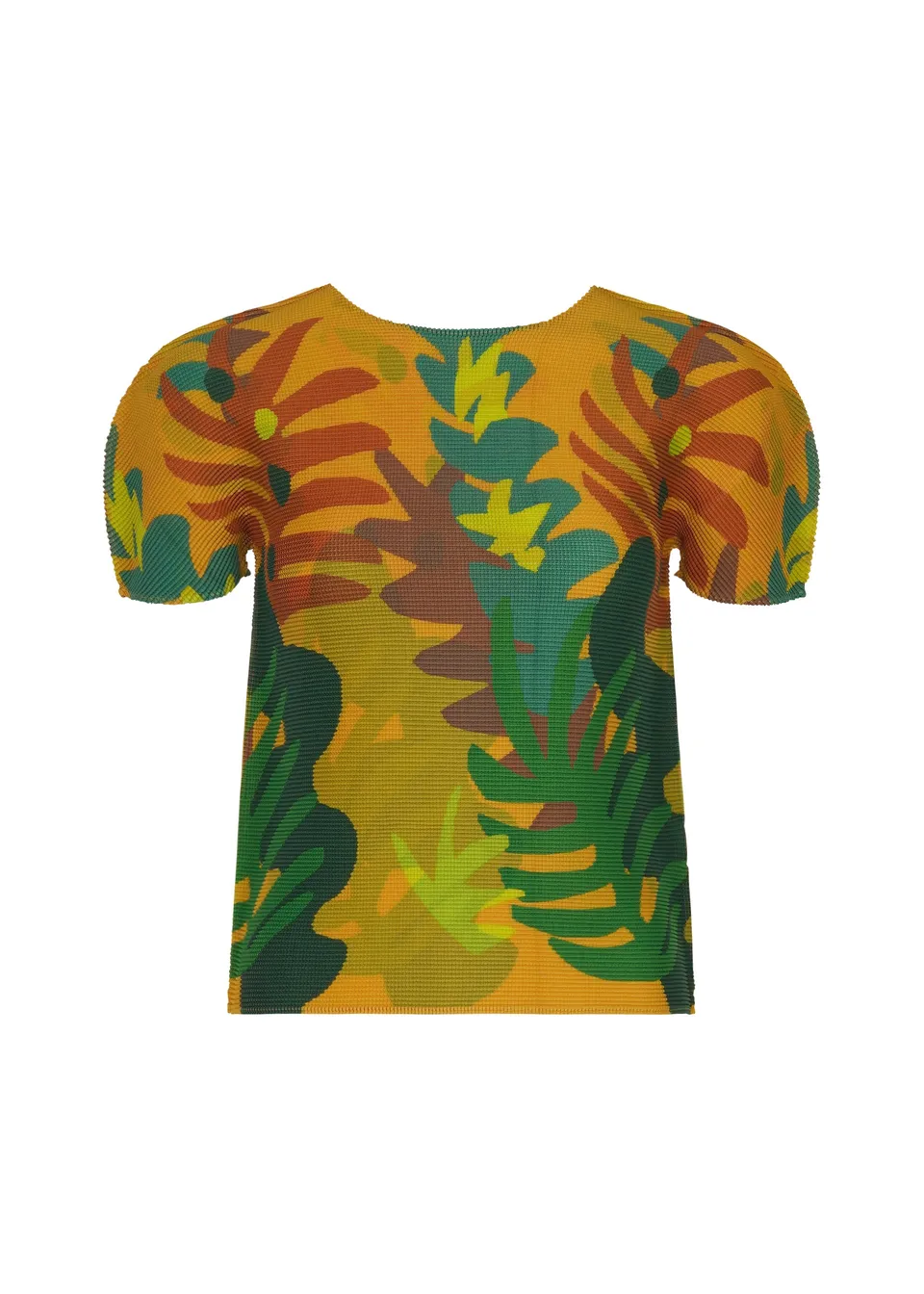 Issey Miyake Jungle top oranžový plisovaný s krátkým rukávem