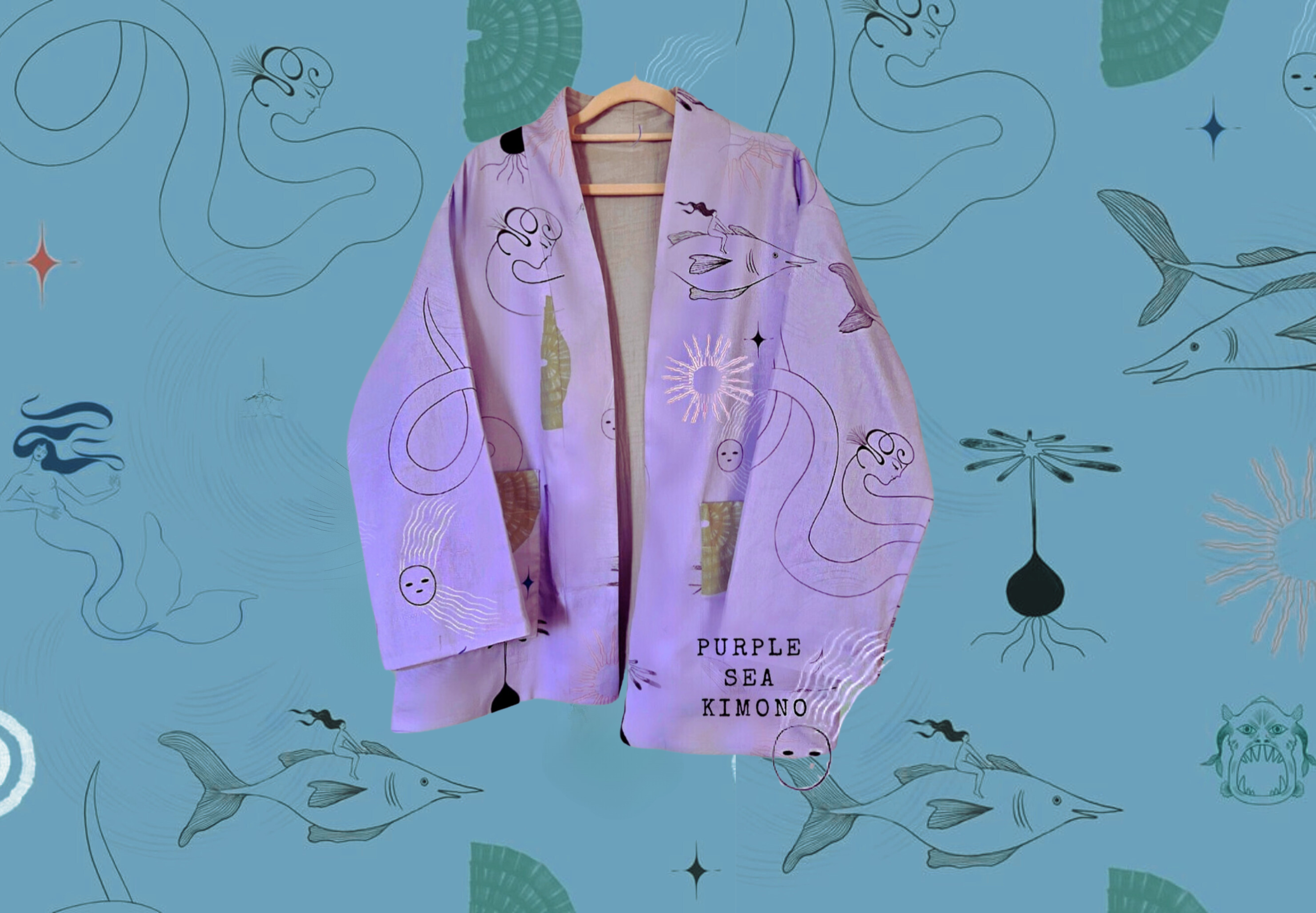 Aurelia & Zwei Frauen Purple Sea kimono fialové