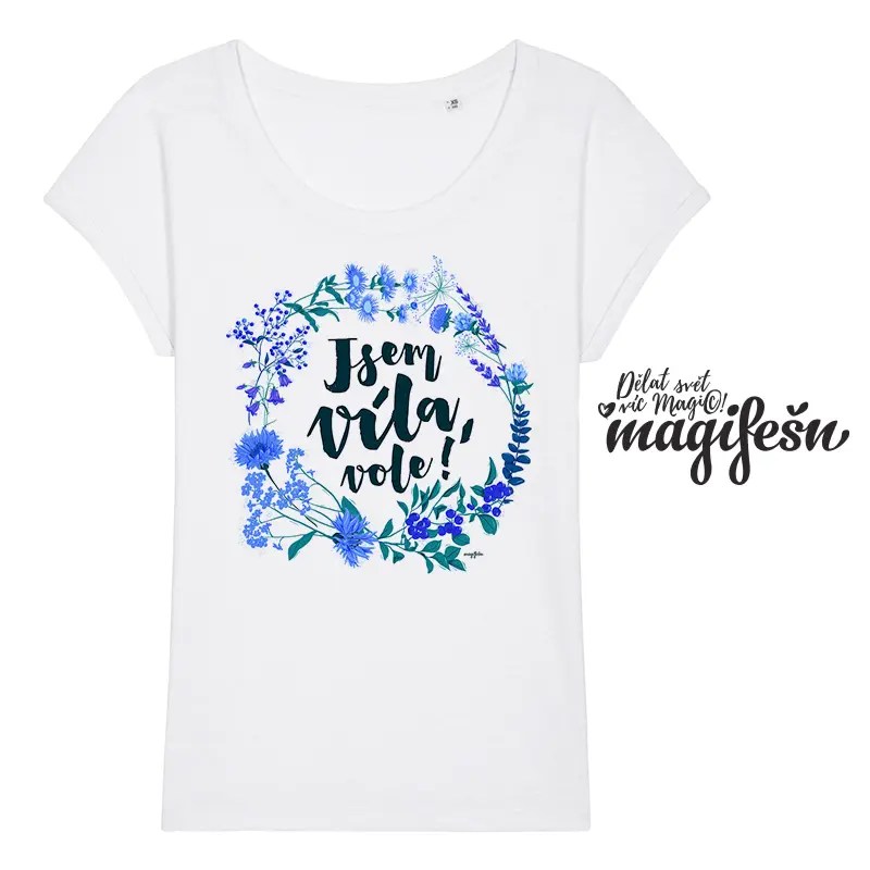 Magifešn BIO tričko ROLL Jsem víla, vole! modrá biobavlna