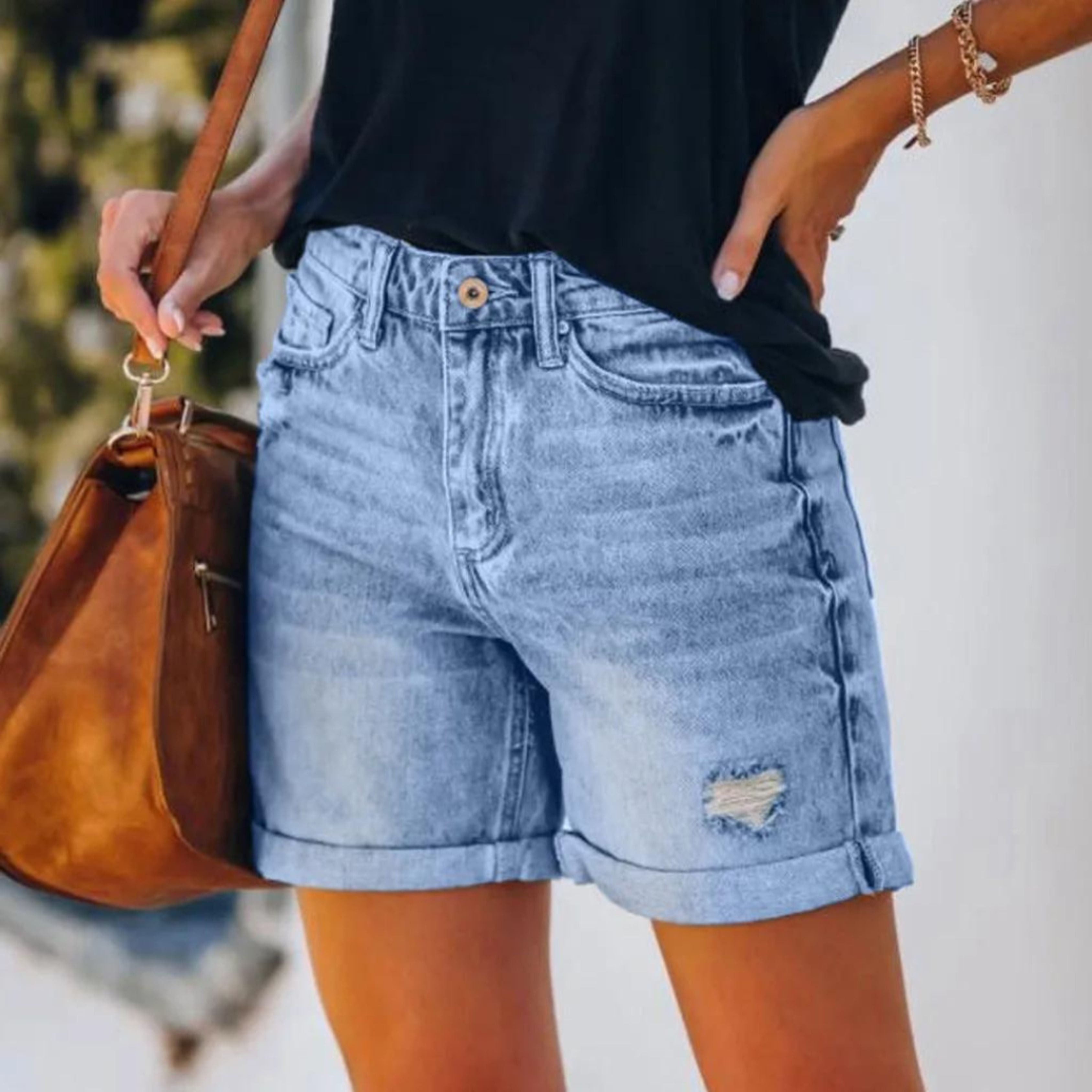 Norielle džínové kraťasy vysoký pas modré denim
