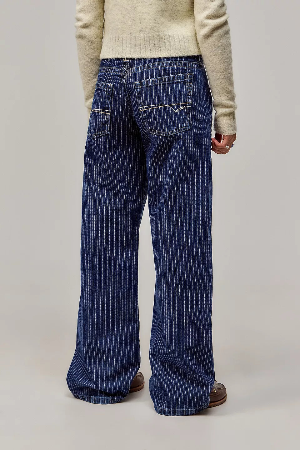 Norielle Vintage baggy džíny šedé pruhované nízký pas