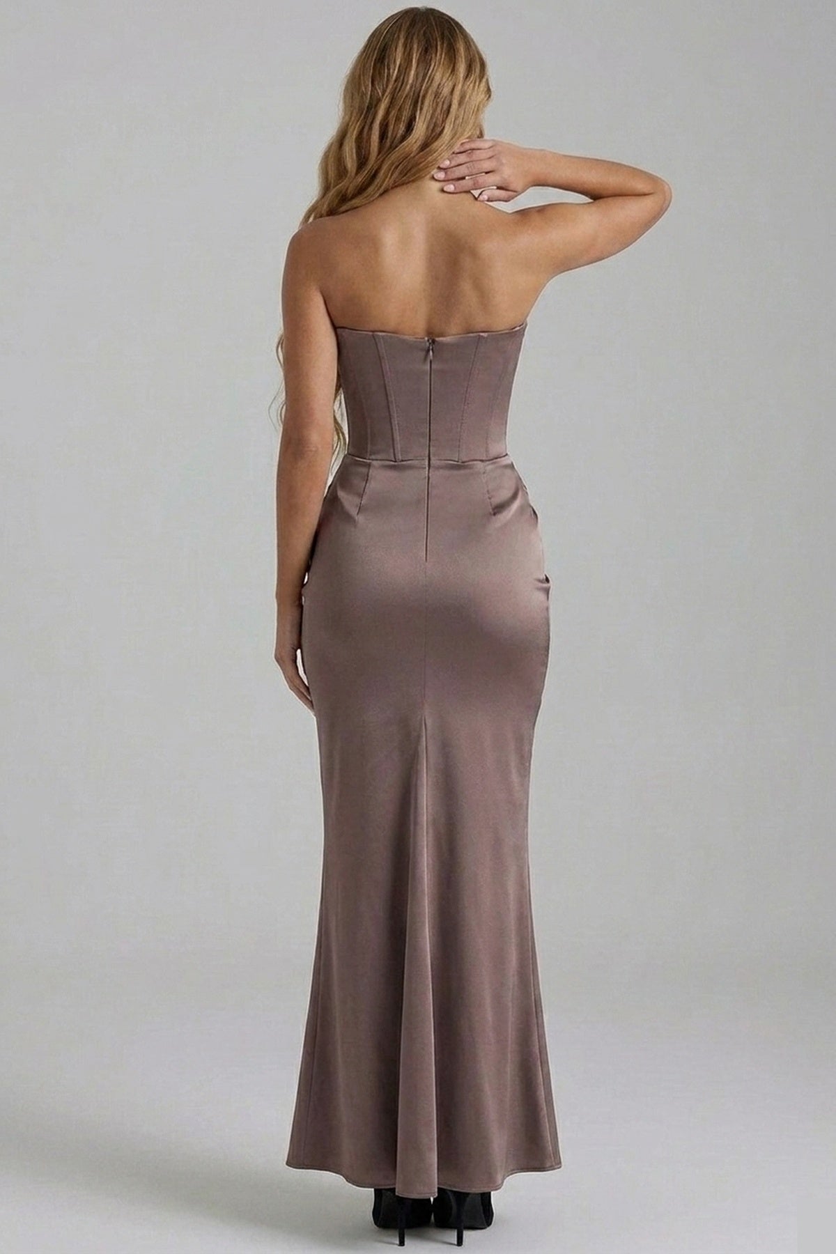 Norielle saténové bustier šaty dlouhé černé